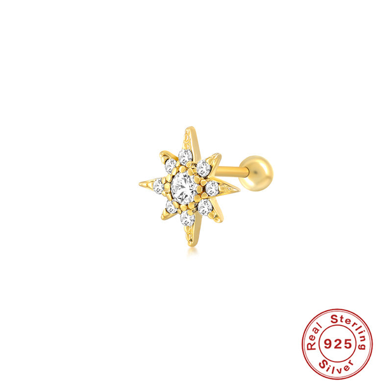 Sterling Silver Star Moon Heart Shaped Stud Earrings