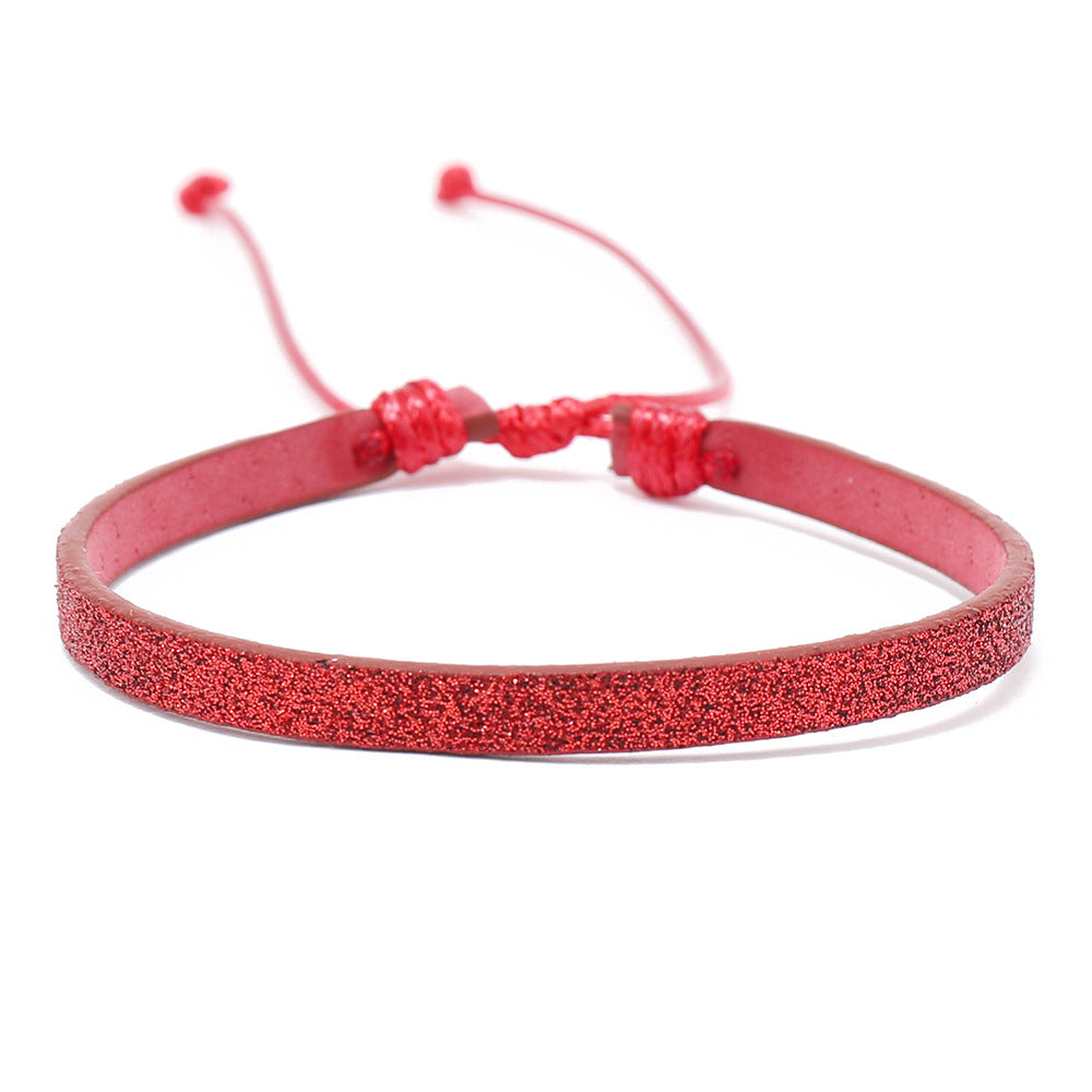 Bohemian Solid Color PU Leather Rope Sequin Handmade Adjustable Bracelet