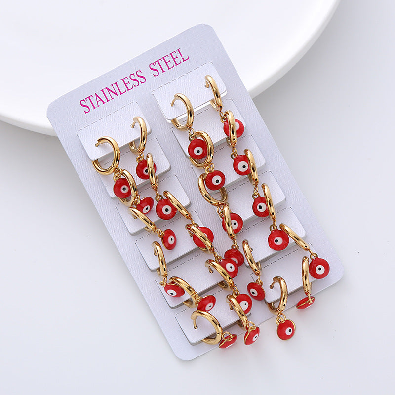 Simple Style Evil Eye Gold Plated Stainless Steel Earrings Set