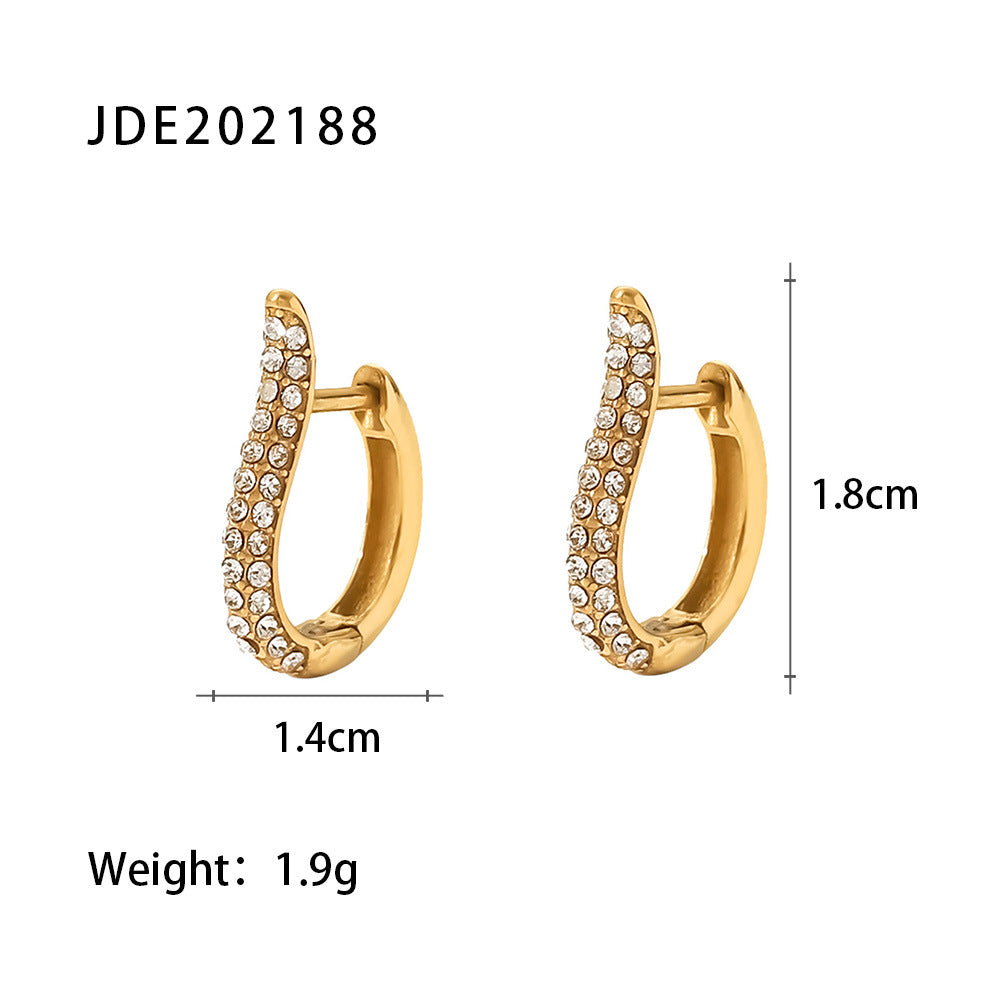 Geometric Gold Plated Stainless Steel Zircon Hoop Earrings