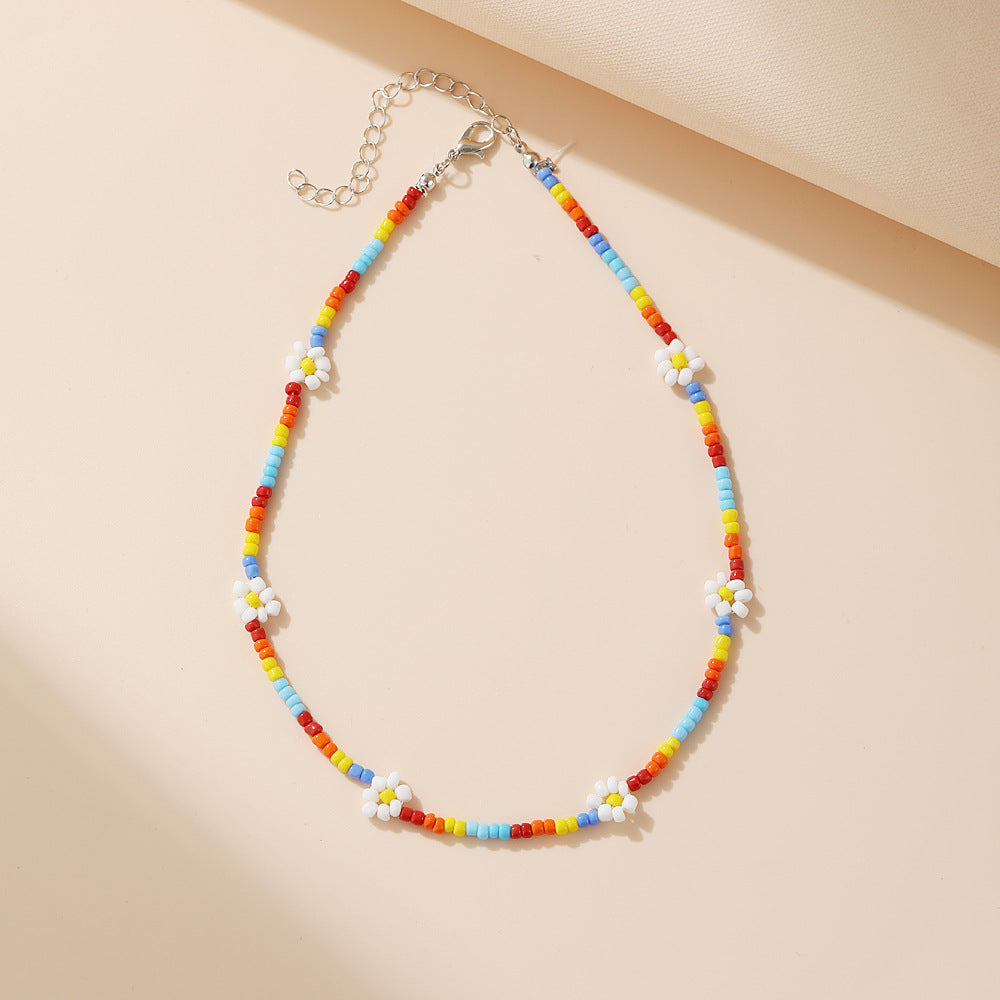 Bohemian Daisy Flower Miyuki Beaded Choker Necklace