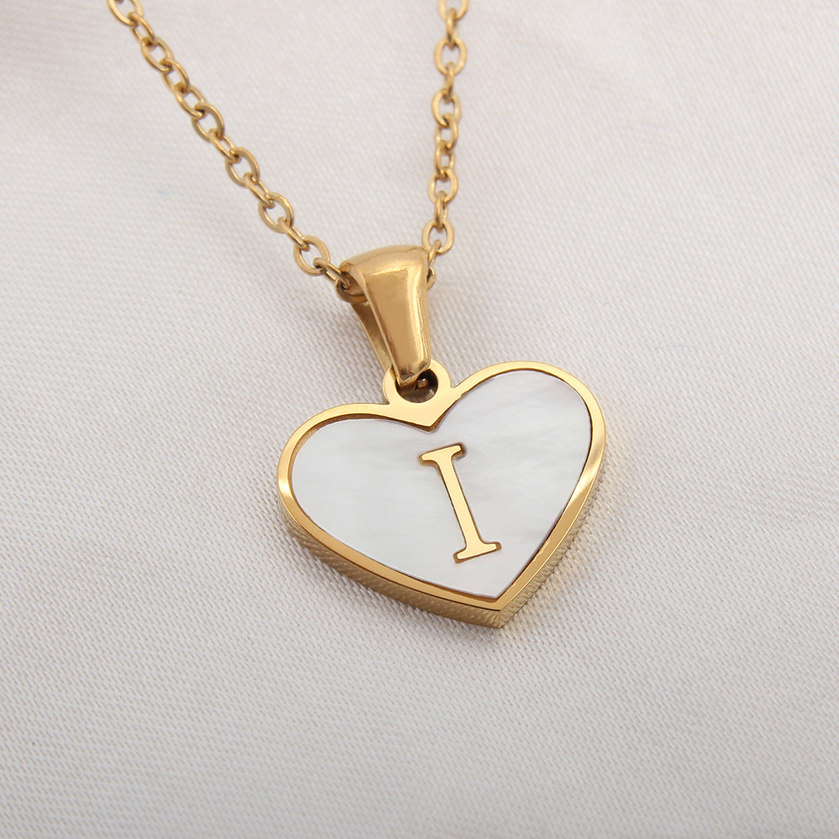 Elegant Heart Shell Initial Pendant Necklace - Gold Plated Stainless Steel