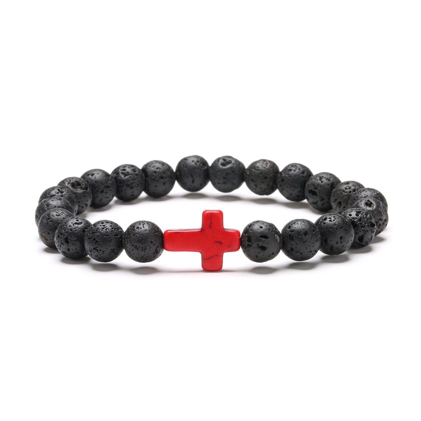 Retro Cross Beaded Turquoise Tiger Eye Lava Stone Bracelet