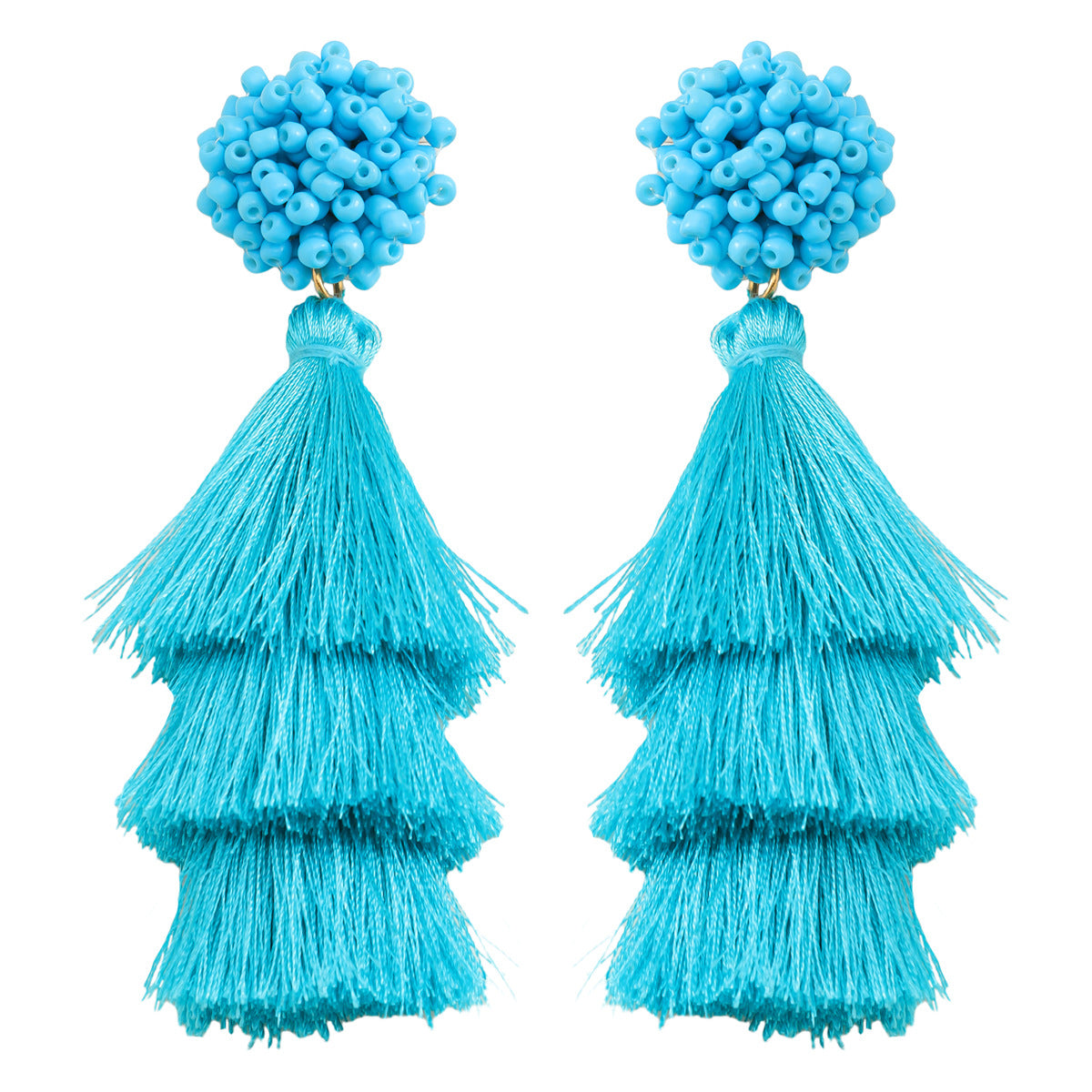 Pair of Cute Flower & Ocean-Themed Beaded Tassel Drop Earrings
