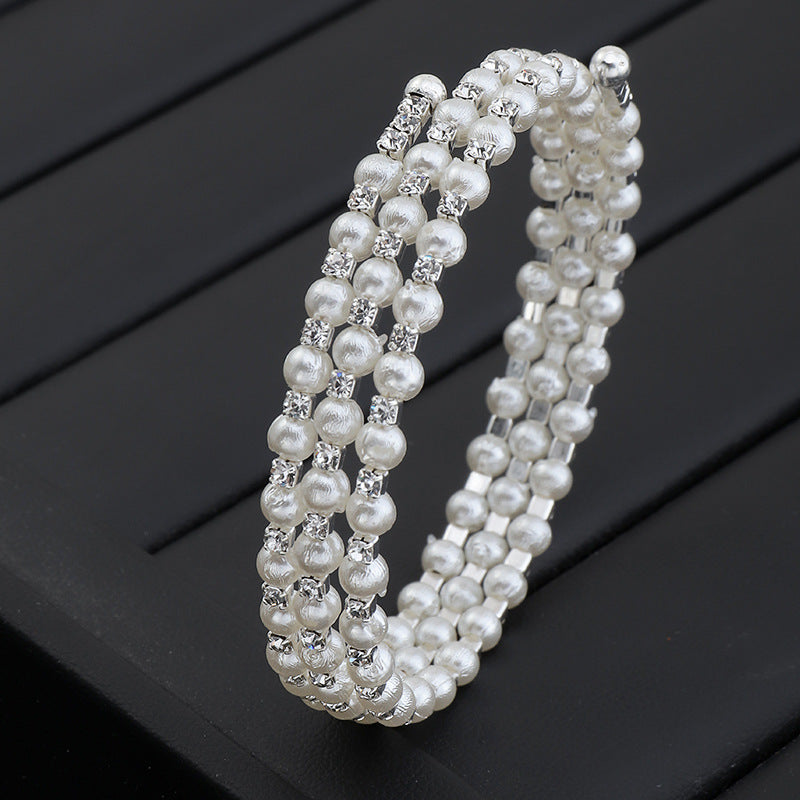 Fashion Rhinestone Pearl Multi-layer Wrap Bracelet