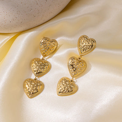 Vintage Heart Shape 18K Gold Plated Stainless Steel Drop Earrings