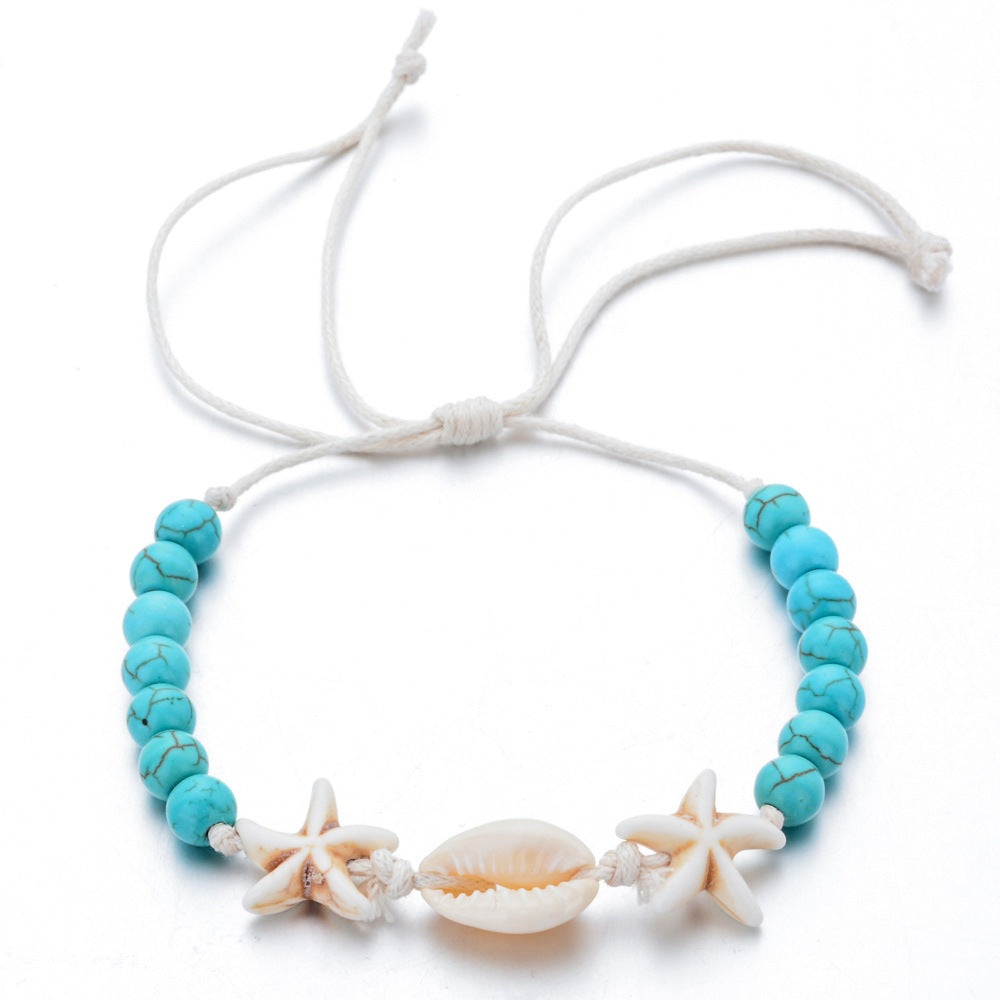 Marine Style Starfish and Shell Adjustable Rope Bracelet