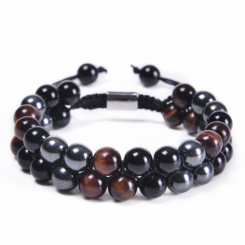 Fashion Natural Agate and Tiger Eye Beaded Adjustable Unisex Bracelet