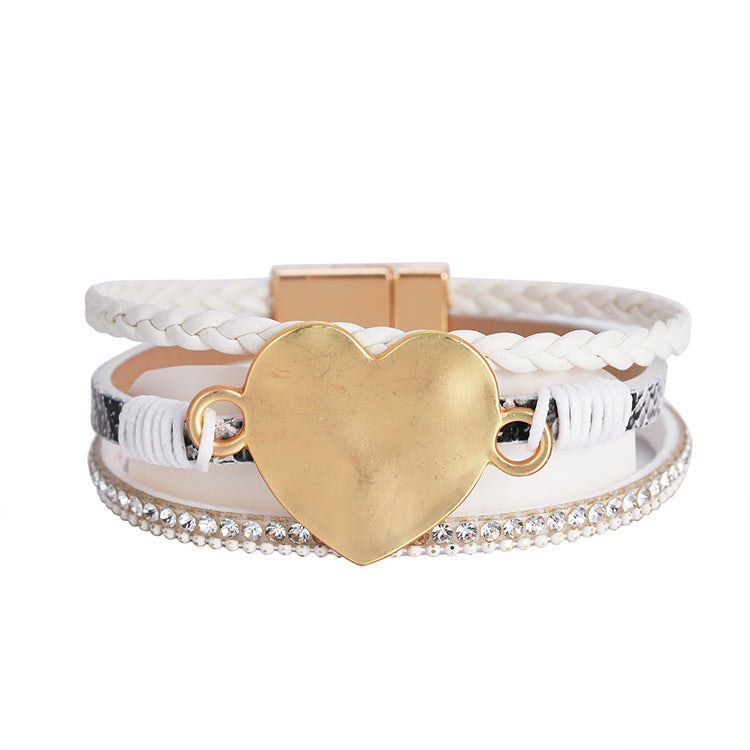 Bohemian Triple Layer Woven Snake Pattern Leather Bracelet