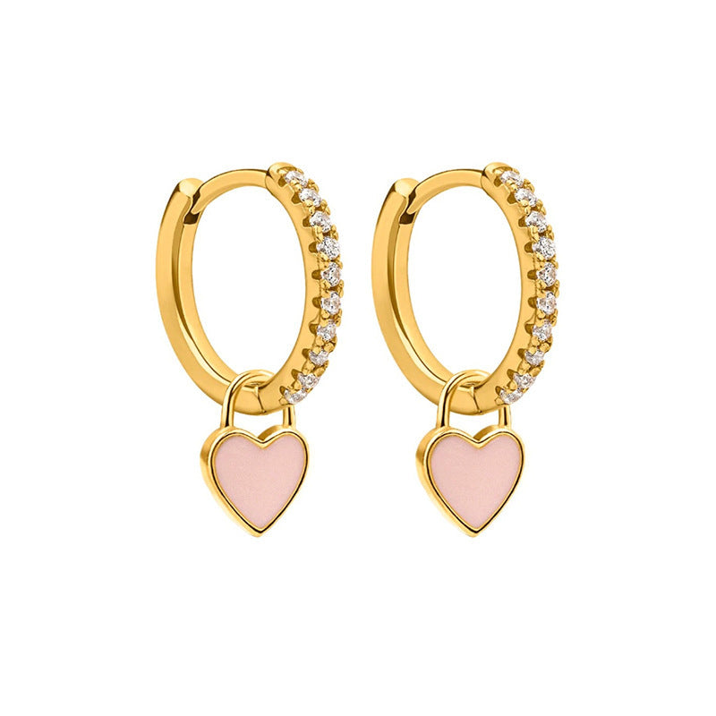 1 Pair Elegant Heart Shape Sterling Silver Zircon Earrings