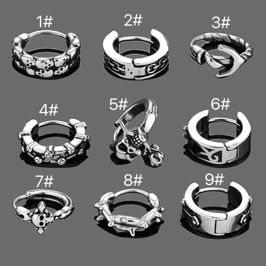 Nordic Gothic Anchor Skull Stainless Steel Hoop Earrings