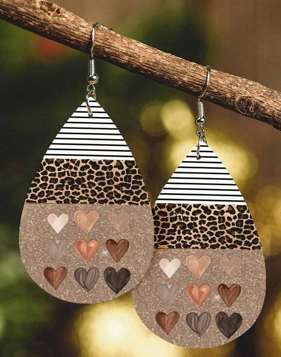 Vintage Heart PU Leather Sequin Earrings for Women