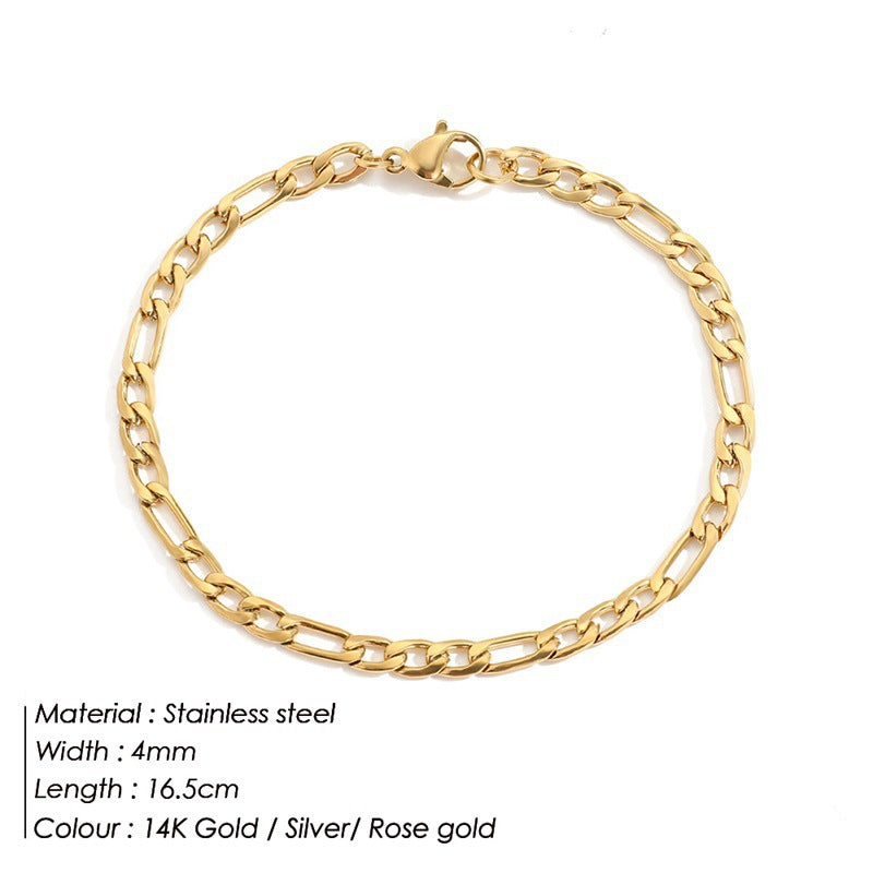 Figaro Chain Stainless Steel Gold Plated Bracelet