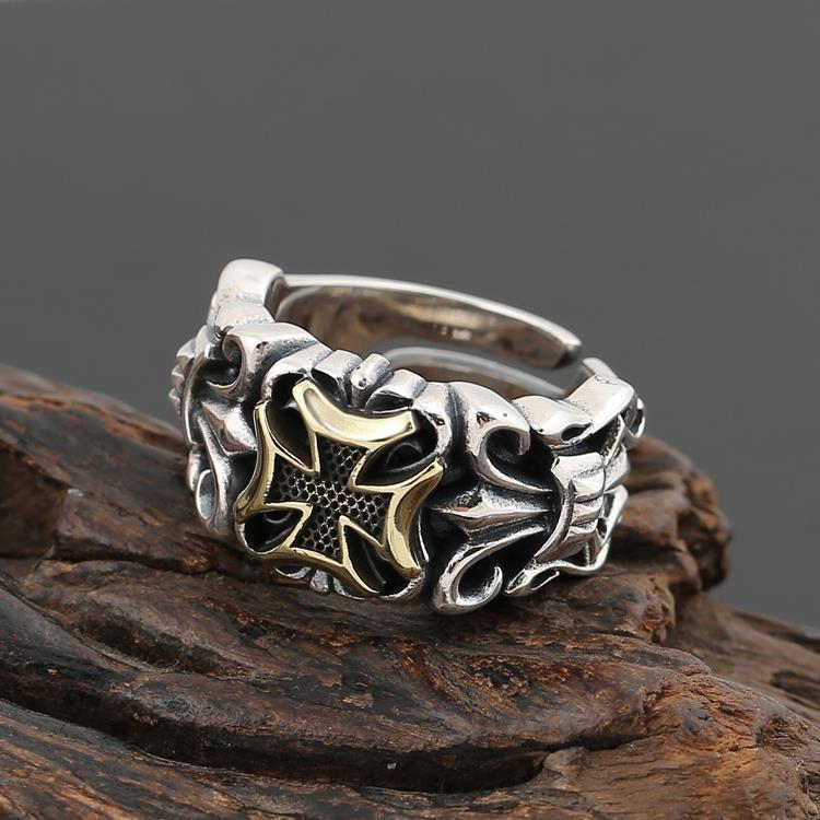 Retro Punk Cross Eagle Dragon Alloy Men's Open Ring - Vintage Hip Hop Style Chinese Inspired Ring
