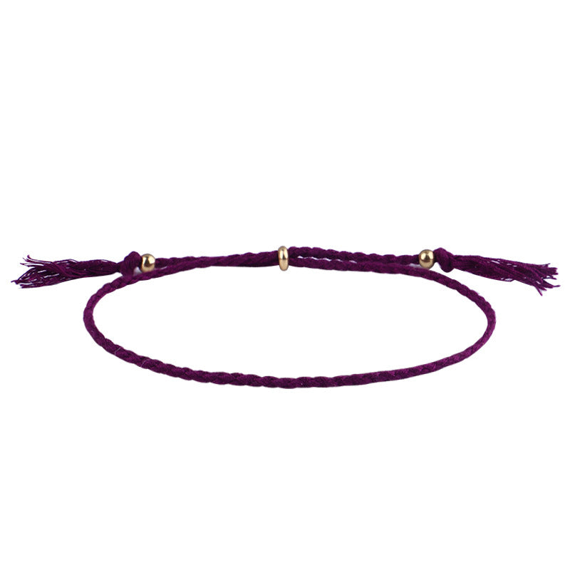 Simple Solid Color Rope Braid Women's Bracelet with Tassel and Copper Beads