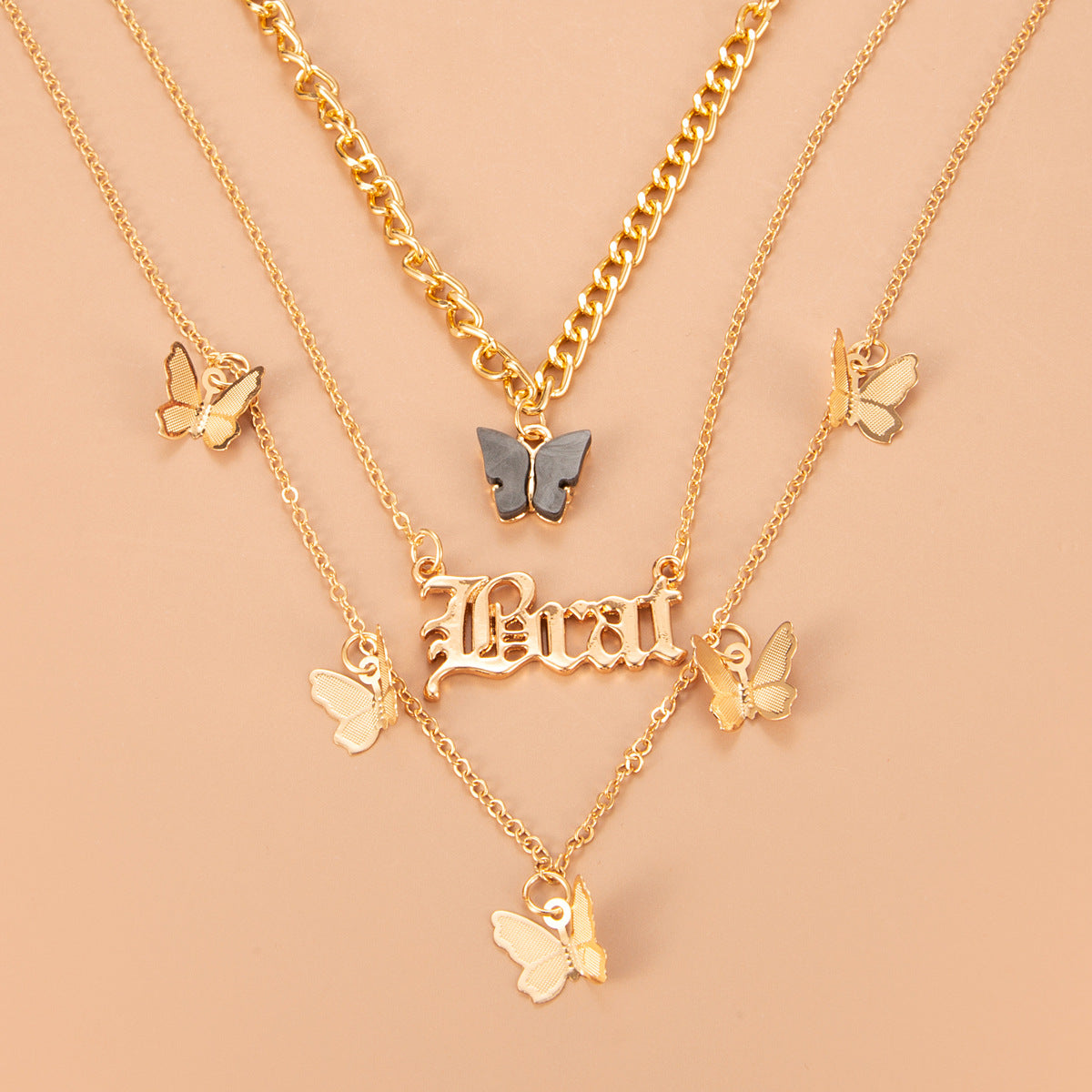 Bohemian Multi-layer Butterfly Pendant Necklace with Letter Charms