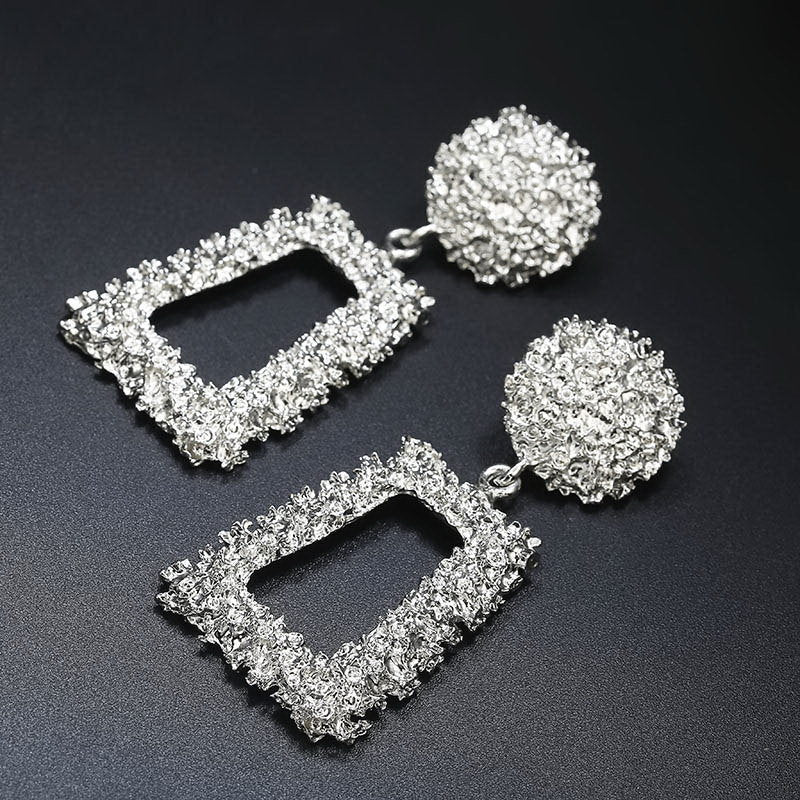 Exquisite Geometric Embossed Flower Drop Earrings