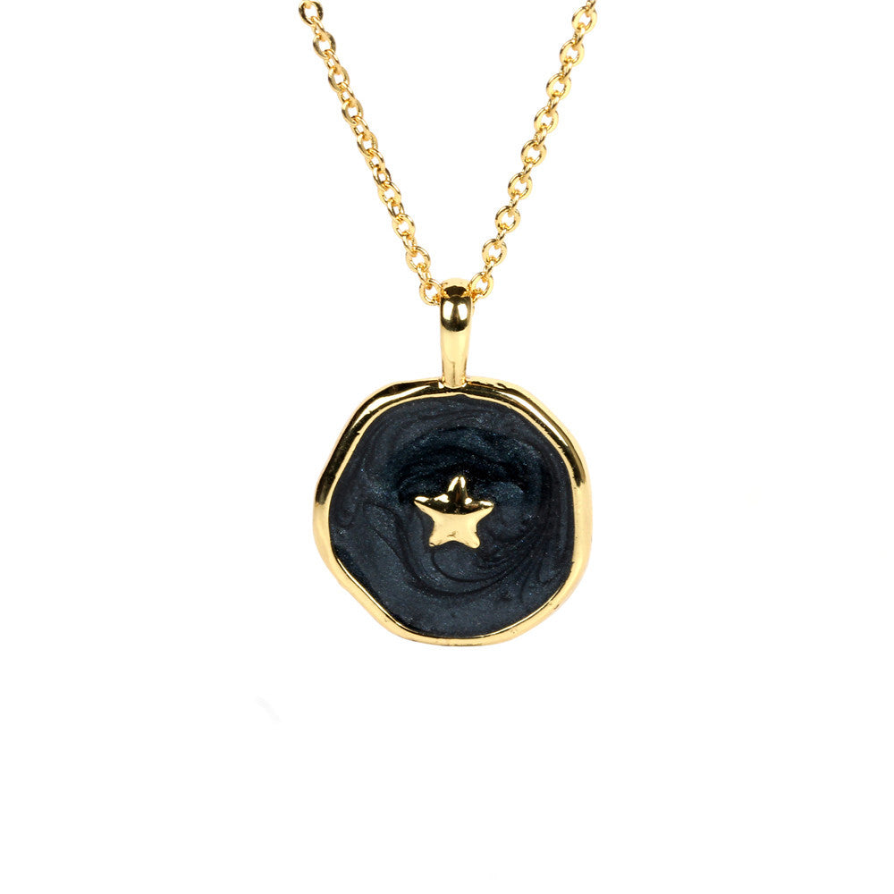Fashion Copper Plated Gold Star and Moon Heart Pendant Necklace for Women