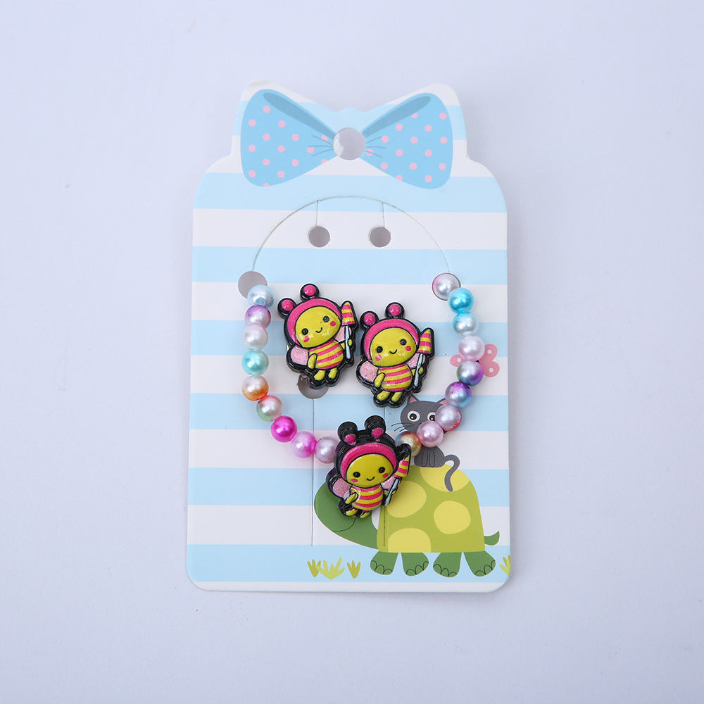 Cartoon Rainbow Butterfly Acrylic Resin Jewelry Set for Girls - Necklace, Earrings, and Bracelet