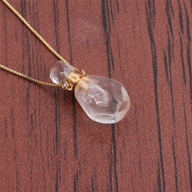 Fashion Semi-precious Stone Flame-shaped Perfume Bottle Pendant Necklace