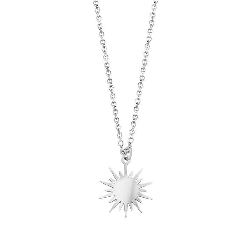 Six-Pointed Star Sun Pendant Necklace Stainless Steel Clavicle Chain 18K Gold Plated