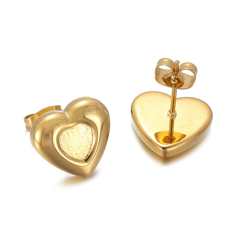 Heart-Shaped Stainless Steel Earrings - Minimalist Titanium Steel Studs for Women