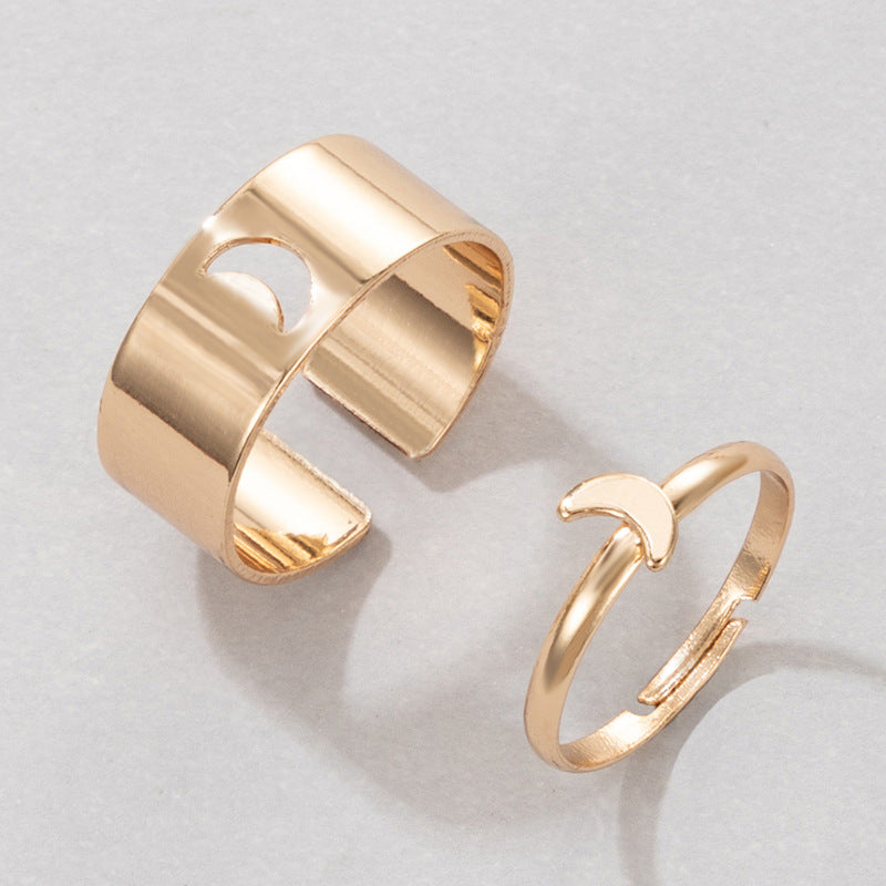 Simple Heart & Butterfly Adjustable Ring Set - Creative Hollow Punk Style Couple Rings