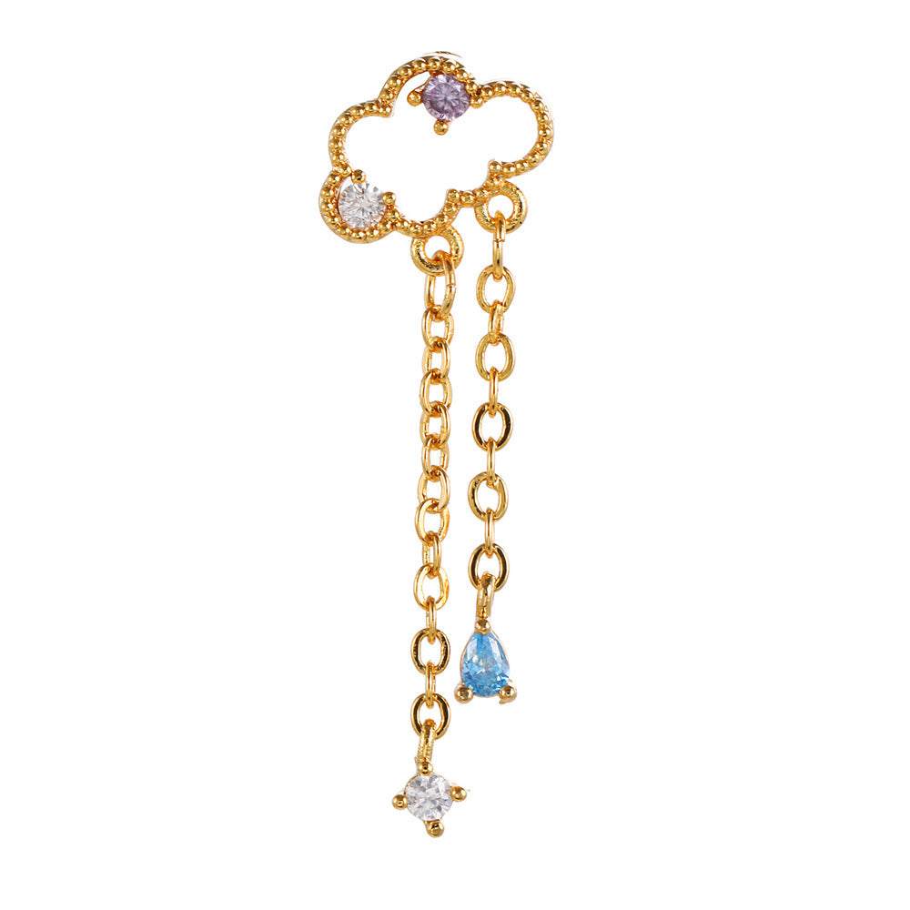 Kolamic 18K Gold Cute Bear Cloud Earrings with Colorful Zircon Studs