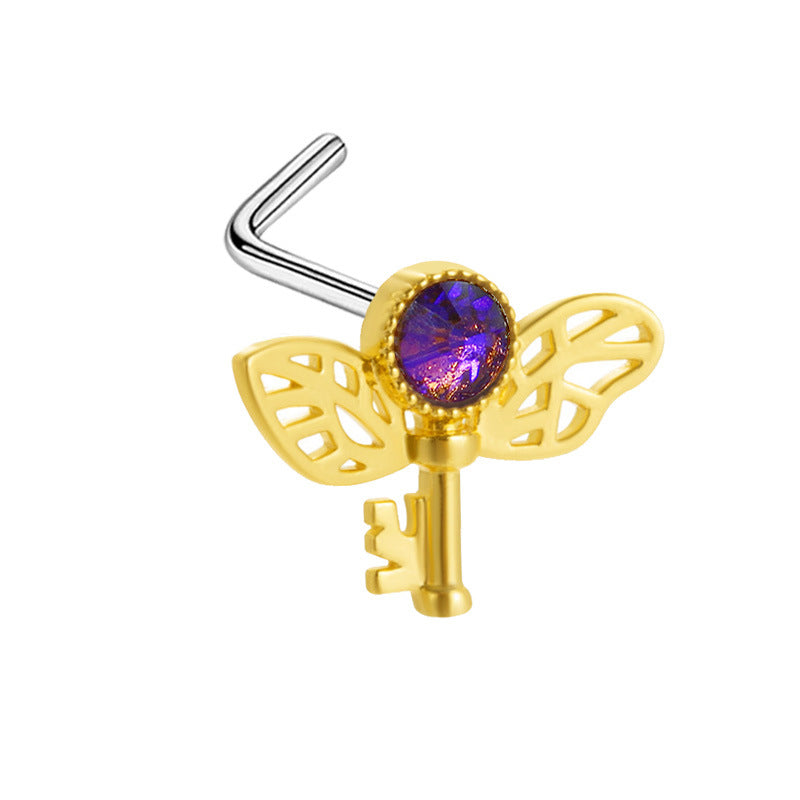 1 Piece Retro Starry Sky Flower Nose Ring & Stud 316 Stainless Steel Gold Plated with Zircon Pendant