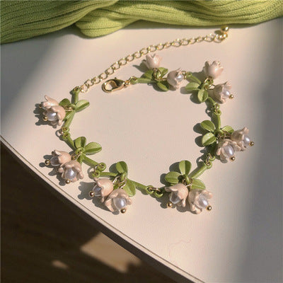 Sweet Lily of the Valley Flower Jewelry Set - Earrings and Necklace for Women
