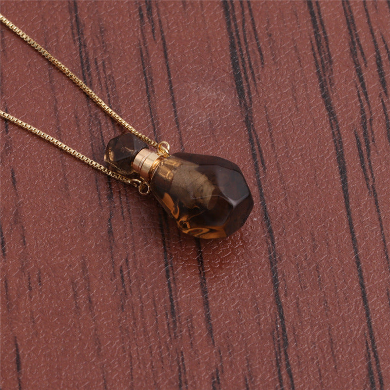Fashion Semi-precious Stone Flame-shaped Perfume Bottle Pendant Necklace