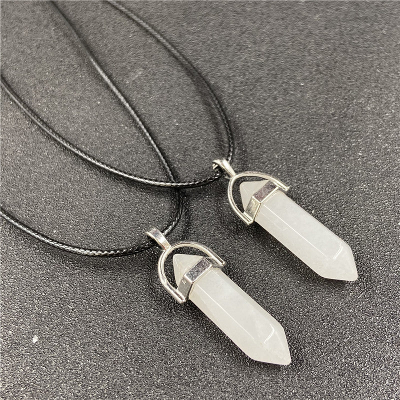 Hexagon Prism Crystal Bullet Pendant Necklace