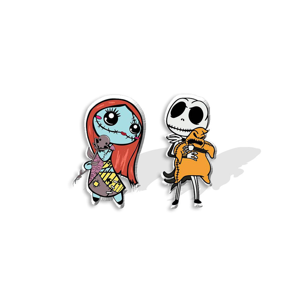 Cartoon Character Acrylic Asymmetric Earrings - Jack Skellington Design