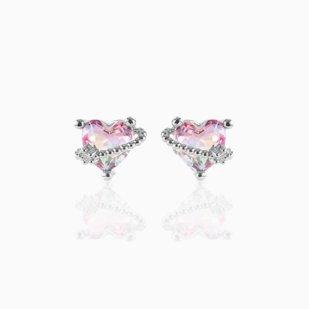 18K Gold Plated Pink Heart Stud Earrings
