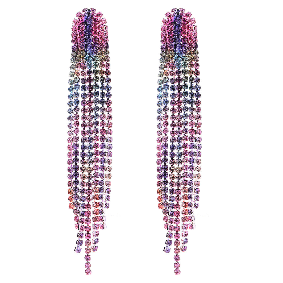 Gradient Rhinestone Tassel Long Alloy Earrings