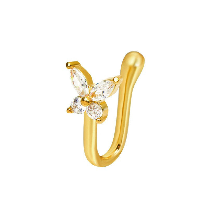 Butterfly Zircon Inlaid Copper U-Shaped Non-Pierced Nose Ring