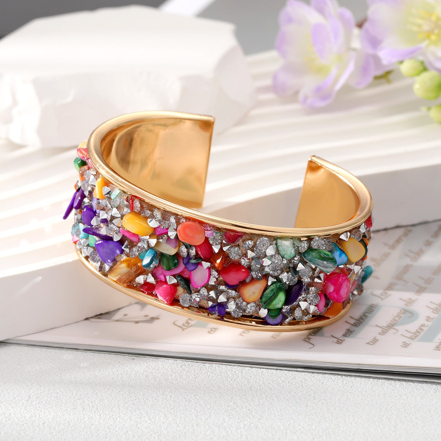 Retro Bohemian Colorful Stone Alloy Plated Bangle Bracelet