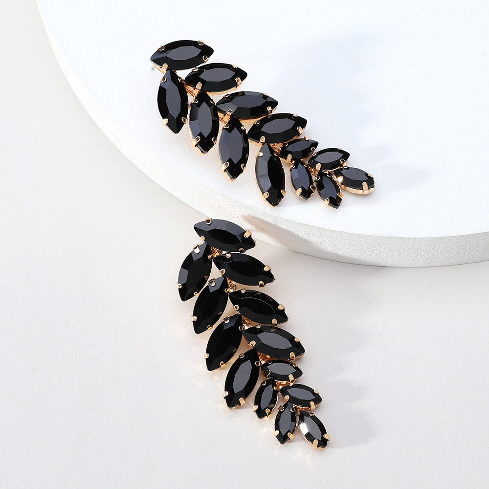 Elegant Leaf Crystal Inlay Copper Alloy Drop Earrings for Women