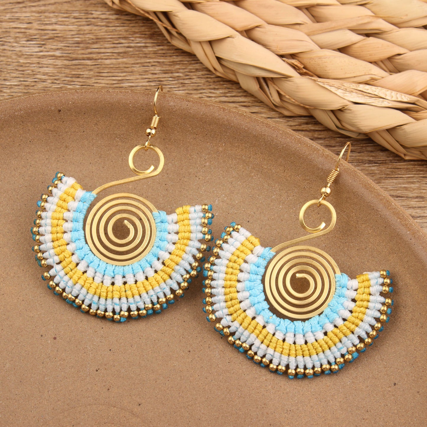 Bohemian Shell Tassel Mesh Earrings with Synthetic Gemstones