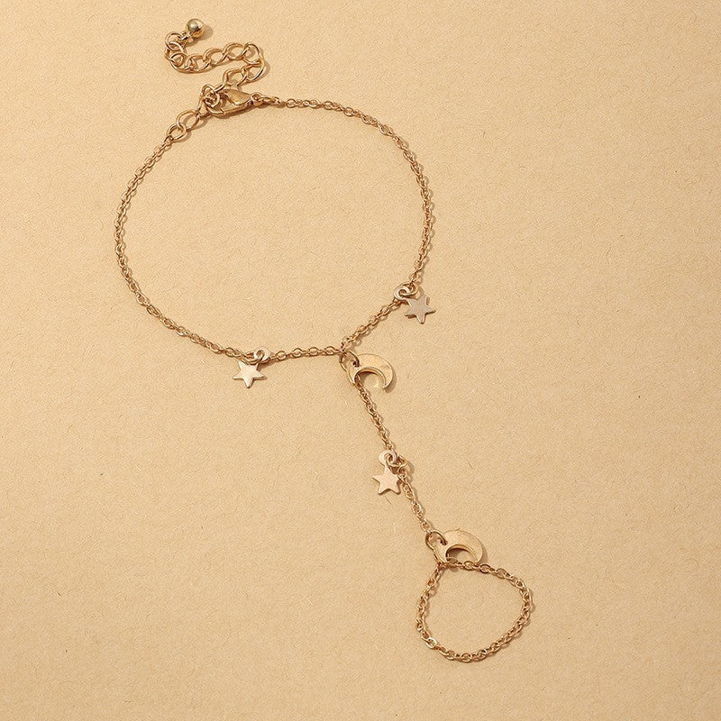 Fashion Double Finger Star and Moon Pendant Bohemian Bracelet