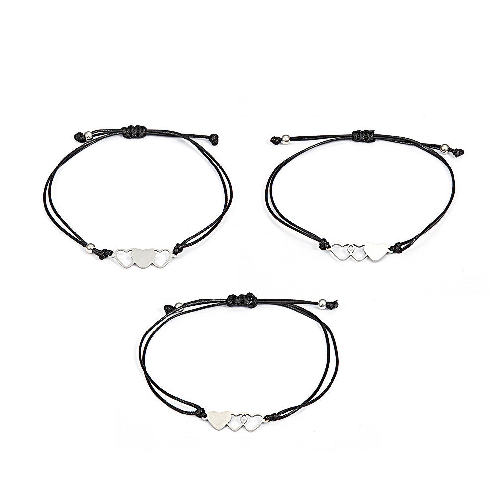 Stainless Steel Hollow Sun Moon Butterfly Adjustable Couple Bracelet Set