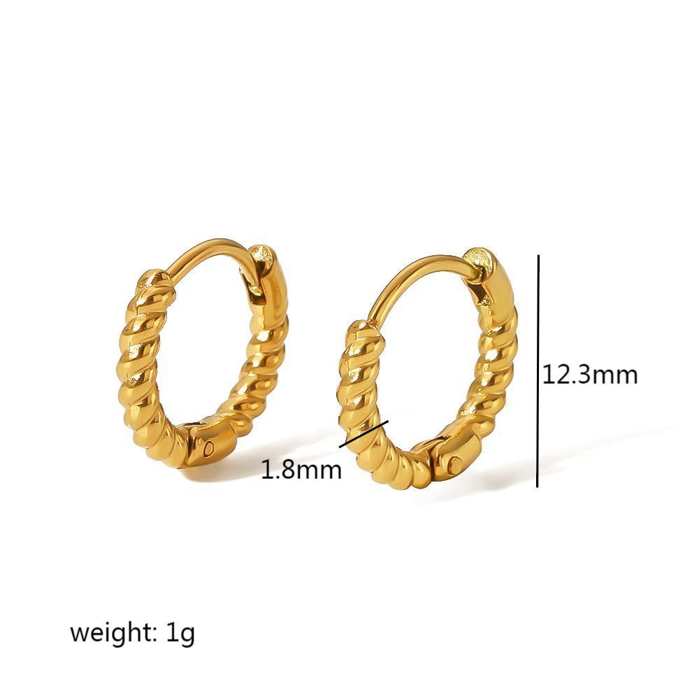 1 Pair Minimalist Twist Design 18K Gold Plated Stainless Steel Zircon Hoop Earrings
