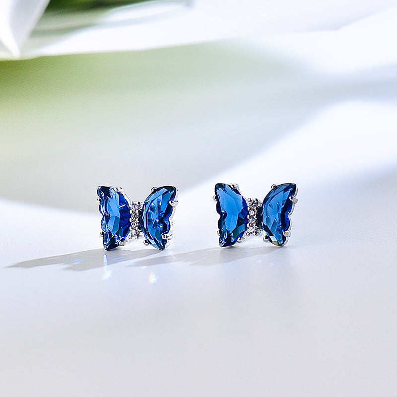 Gradient Multicolor Butterfly Crystal Stud Earrings in Sterling Silver