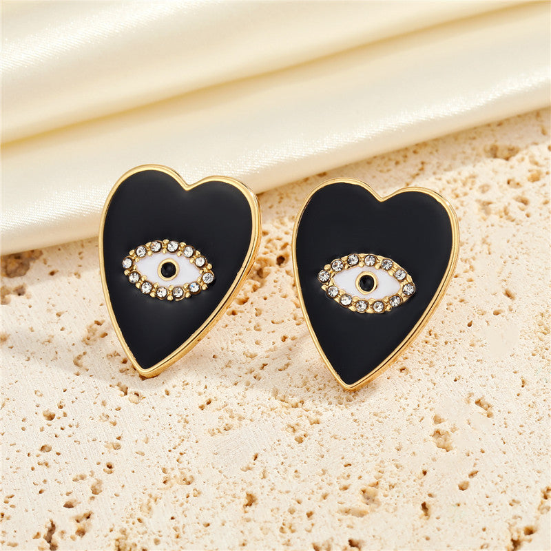 European American Peach Heart Eye Diamond Earrings Creative Evil Eye Drop Earrings