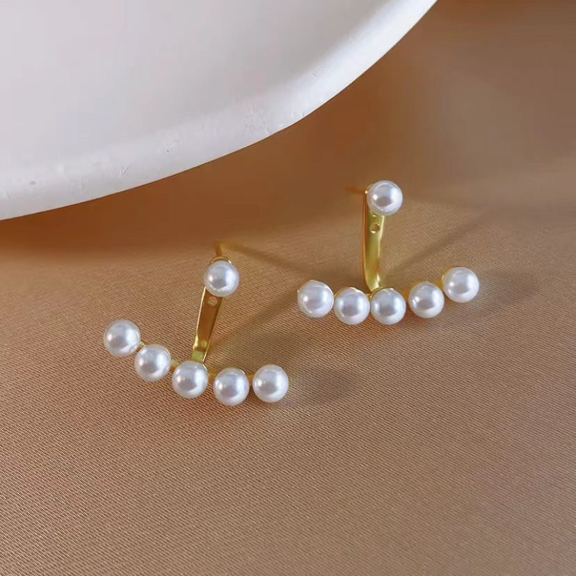 Creative Fashion French Arc Pearl Heart Drop Earrings in S925 Sterling Silver