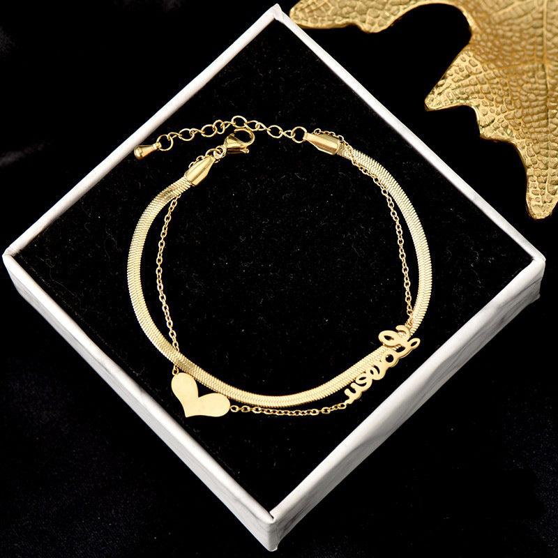 Heart Shape Titanium Steel Double Layer Women's Anklet Bracelet