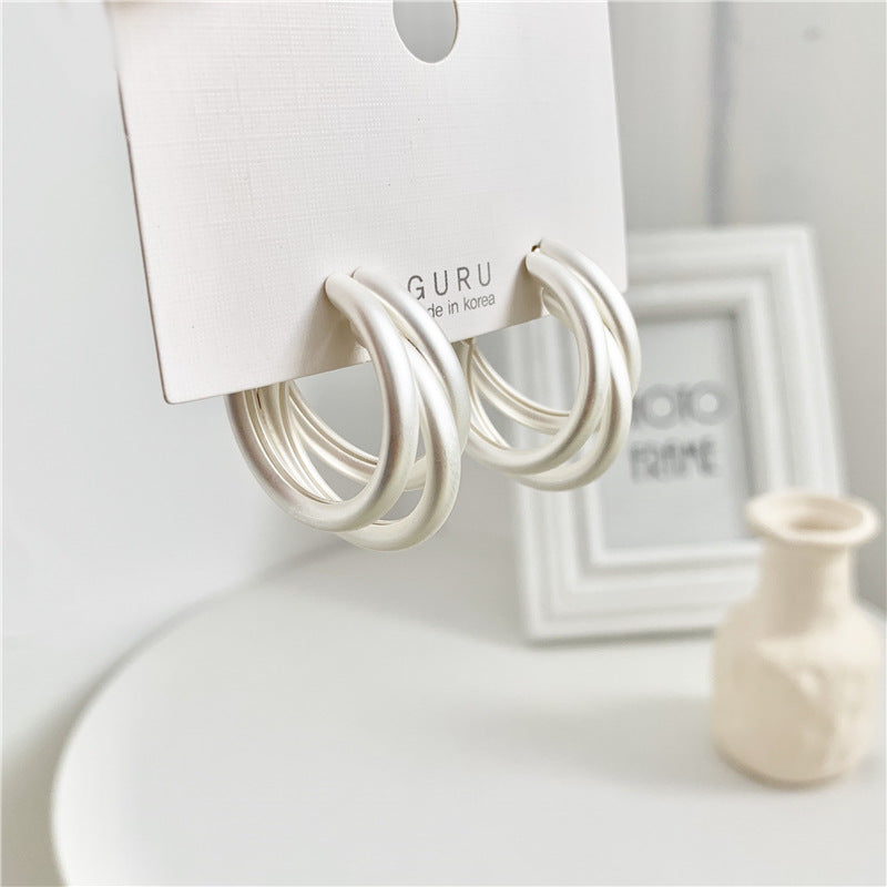 Simple Multi-layered C-shaped Alloy Hoop Earrings with 925 Silver Needle
