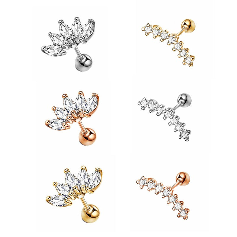 Simple Style Stainless Steel Zircon Inlay Ear Studs and Lip Piercing Jewelry