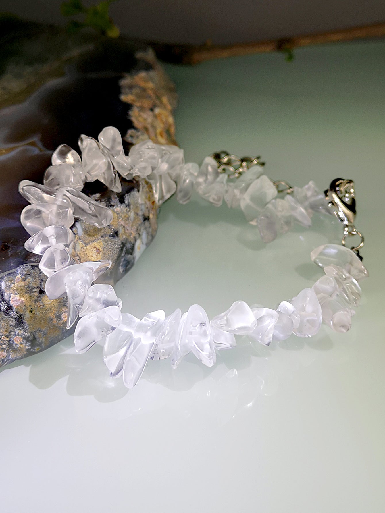 Natural Crystal Amethyst Agate Tourmaline Bracelet with Irregular Stone Beads