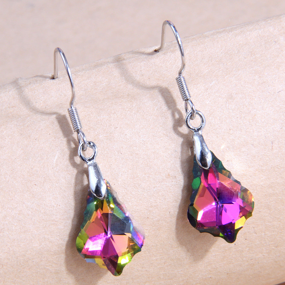 Fashion Geometric Crystal Leaf Copper Earrings